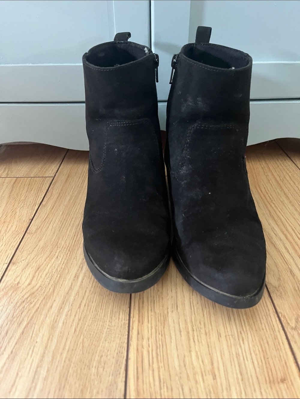 Old Navy Black Suede Western Ankle Booties with Side Zip Detail